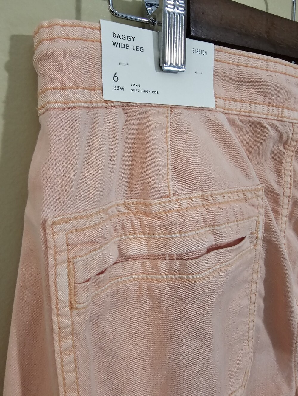 NWT American Eagle Pink Baggy Wide Leg Cargo Jeans Size 6 Long Stretch - Picture 5 of 5
